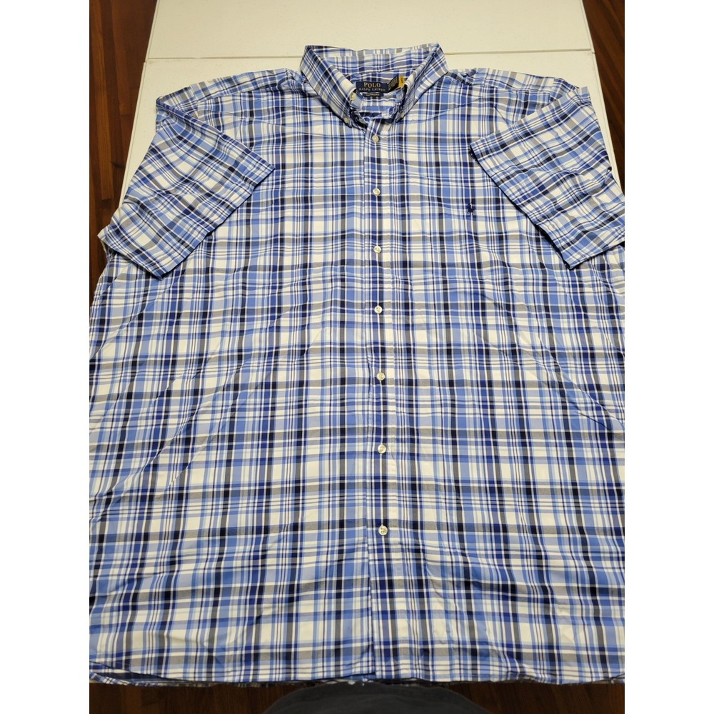 Polo Ralph Lauren Mens Performance Short Sleeved 3XB Blue Plaid Button Down